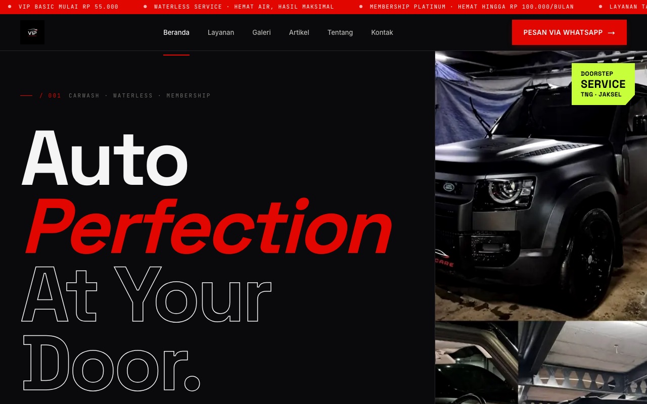 VIP Autocare, layanan cuci dan detailing mobil panggilan